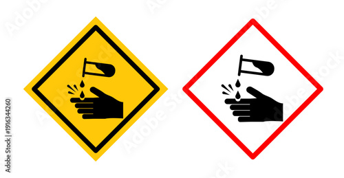 Corrosive acid safety signs pack. vector illustrations designs