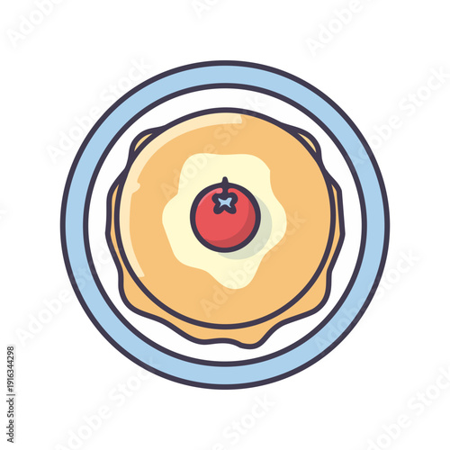 Delicious pancake with a fresh tomato on top served on a white plate, perfect for breakfast or brunch illustrations