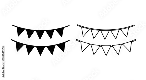 Black and white triangle bunting flags on white background stock vector illustration Vector