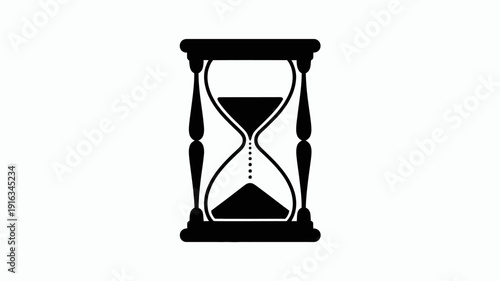 A simple black hourglass icon on a white background