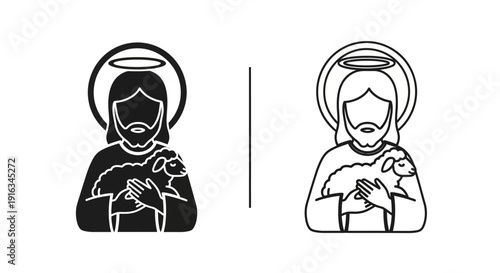 Religious icons: saint and angel in black and white line art Vector