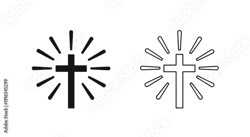 Radiant cross designs with sun rays and spiritual symbolism, perfect for religious art Vector