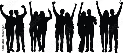 Group of happy people silhouette illustration celebrating success unity teamwork and friendship concept for social lifestyle event vector design