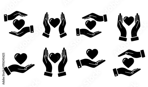 Care charity heart in hands vector icons collection
