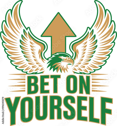 A motivational quote with an eagle and wings on a white background