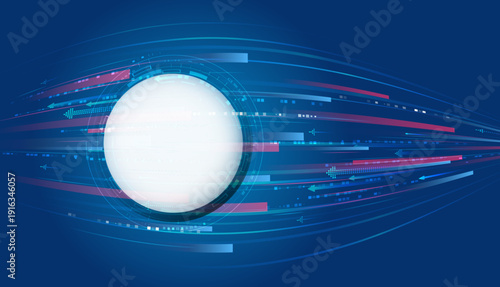 Abstract blue technology background with glowing circular interface and dynamic data streams, perfect for digital innovation, high-speed networks, and modern corporate presentations.