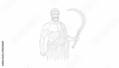 Ancient Greek God Zeus Holding Thunderbolt and Scythe, Mythological Figure