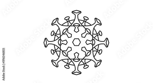 Abstract Coronavirus Mandala Icon, Virus Symbol, Microbe Outline, Geometric Pattern, Medical Science