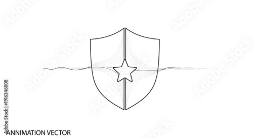 Animated Shield with Star and Wave Lines - Security, Protection, and Data Flow Concept