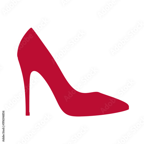 Elegant red high-heeled shoe silhouette isolated on a white background.