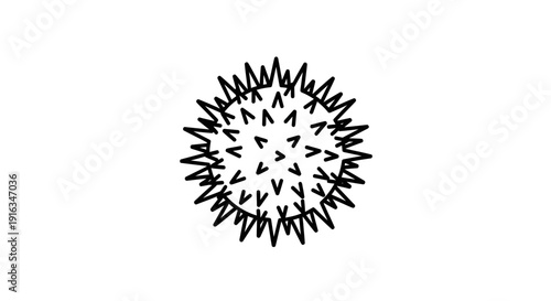 Abstract virus icon, black and white line drawing, representing disease, contagion, and health risks.