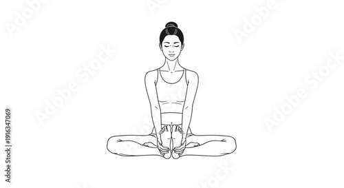 Woman doing butterfly pose yoga, meditating in a serene setting