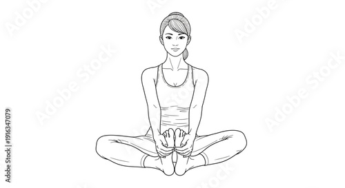 Woman doing butterfly yoga pose, stretching inner thighs and hips, seated meditation
