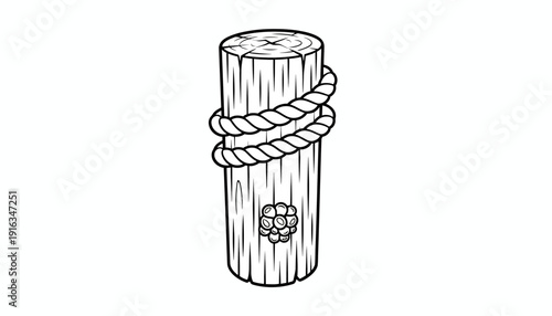 Wooden Bollard with Rope and Barnacles - Nautical, Marine, Dockside Element
