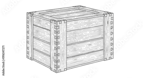 Wooden Crate with Dovetail Joints - Vintage Storage Box Illustration