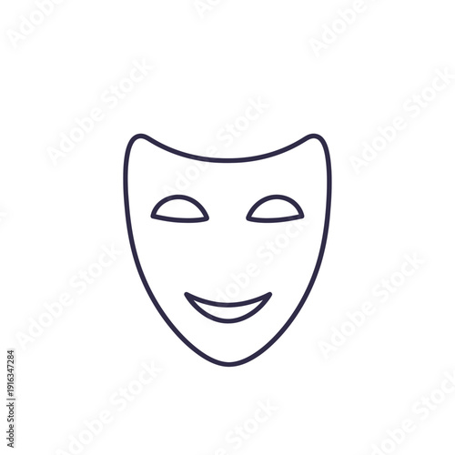 Simple outline of a theatrical mask on a white background.