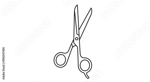 Simple Line Art Illustration of Open Scissors, Isolated on White Background