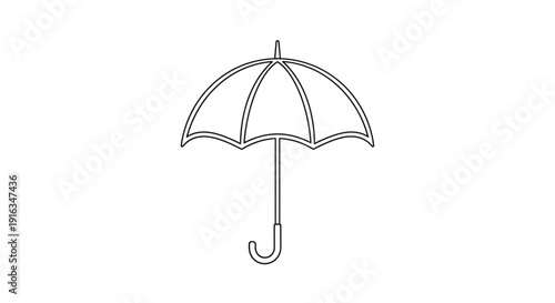 Simple Line Art Umbrella Icon, Open Parasol Silhouette, Weather Protection Symbol