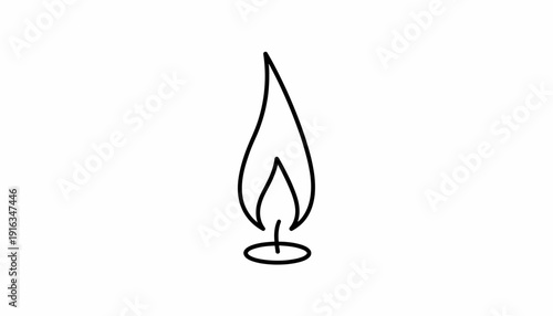Simple line art of a single candle flame burning, minimalist design