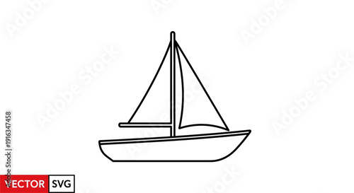 Simple Line Art Sailboat Icon Vector Illustration