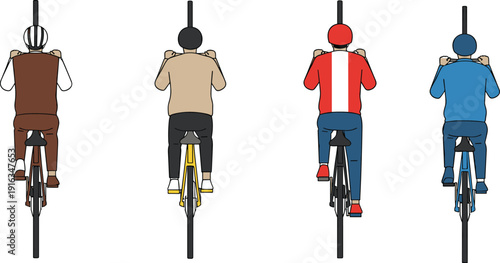People riding bicycles top view illustration showing urban cycling transportation commute activity for city lifestyle vector design