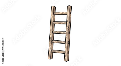 Rustic Wooden Ladder Isolated on White Background - Simple Tool for Climbing and Access