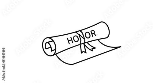 Scroll with HONOR text, tied with ribbon, diploma or award symbol