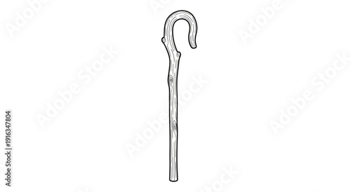 Shepherd's Crook, Wooden Staff, Pastoral Symbol, Handcrafted Walking Stick, Rustic Design