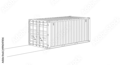 Shipping Container Outline Drawing, Cargo Transport, Logistics, Storage, Industrial Equipment