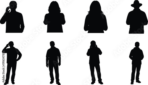 Business people talking on phone silhouettes isolated on white background professional communication vector illustration set