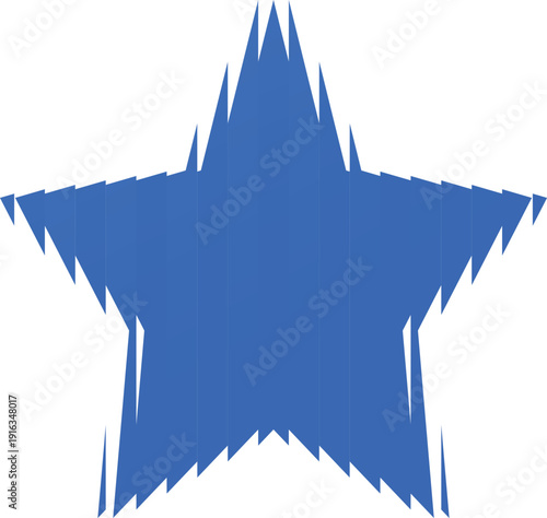 Blue star shape with vertical ribbed glass effect, fluted sparkle five-pointed star, ripple blur festive vector element