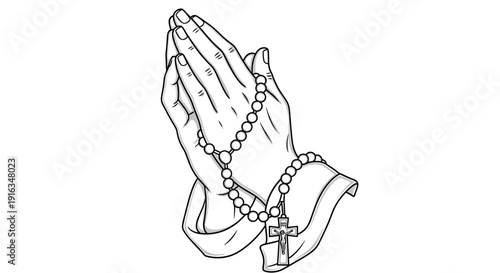Praying Hands with Rosary Beads and Cross - Religious Symbol of Faith and Hope