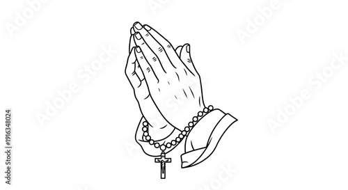 Praying Hands with Rosary Beads and Cross, Religious Symbol, Faith and Hope