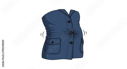 Pregnant woman's belly in denim jacket, feeling baby kicks, isolated on white background