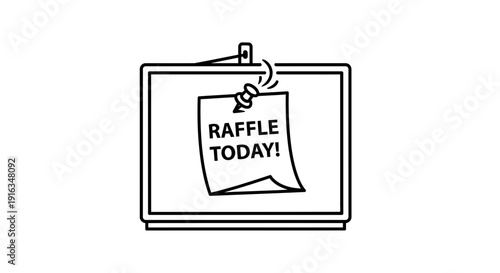 Raffle Today Announcement on Bulletin Board with Thumbtack