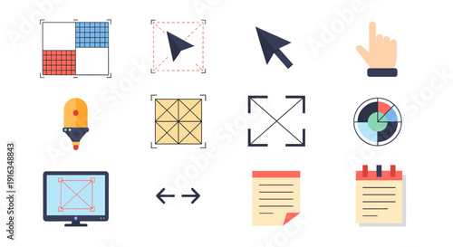 Flat design icons for digital art and editing tools with modern ui elements
