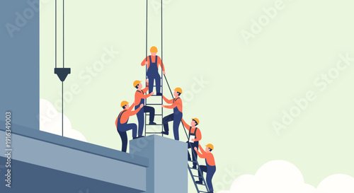 Teamwork and safety in construction: workers collaborating on building site