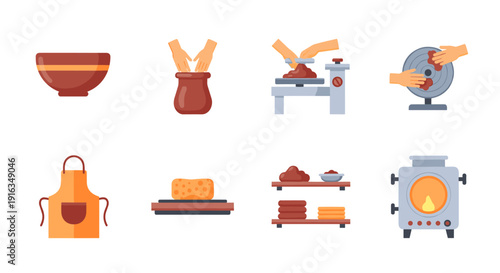 Pottery workshop essentials: tools, techniques, and equipment icons