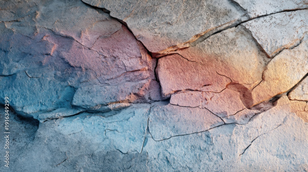 Fototapeta premium Abstract texture of cracked stone illuminated by warm and cool tones