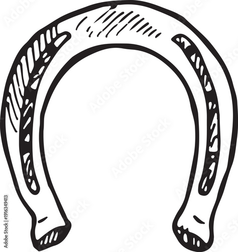 Horseshoe doodle. Horse symbol. Retro blacksmith logo