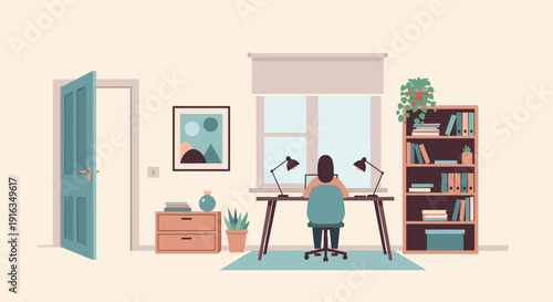 Home office workspace with minimalist design and modern furniture for remote work