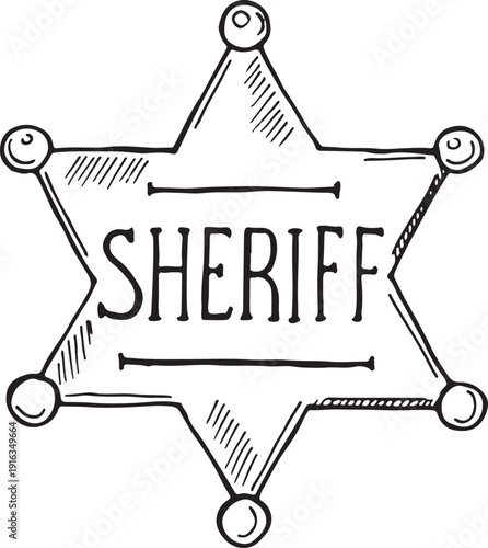 Sheriff star badge doodle. Western guard logo