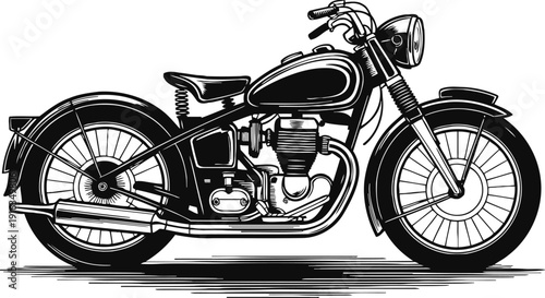 Classic vintage motorcycle illustration side view with detailed engine and retro design