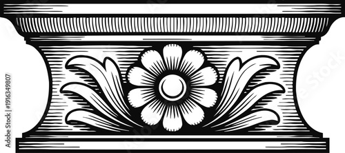 Classical decorative architectural frieze with floral motif detailed vintage engraving ornament
