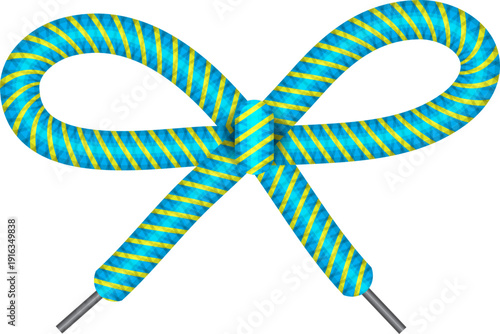 Tied cord bow. Realistic green shoelace thread