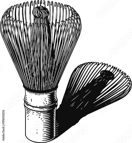 Traditional bamboo matcha whisk with shadow, japanese tea ceremony tool for frothing green tea