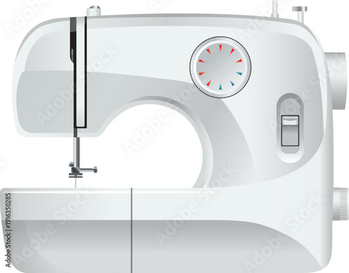 Sewing machine realistic device. White plastic tailor device