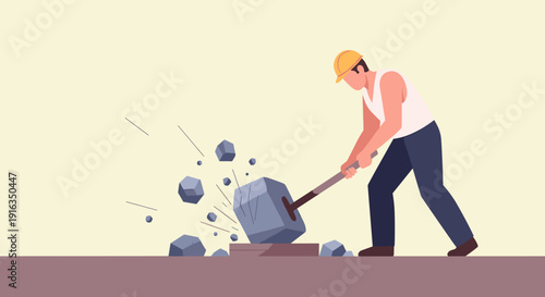 Man mining with hammer in cartoon style