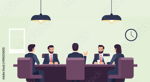 Business meeting in modern office with diverse team at conference table