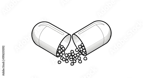 Open Capsule with Pellets Spilling Out - Medical and Pharmaceutical Concept